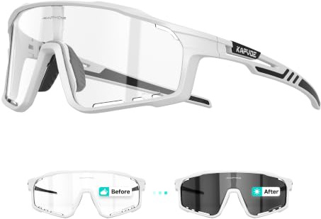 KAPVOE Selbsttönende Fahrradbrille Herren Damen K76 | Klar zu photochromatisch , UV400, Belüftung, 3-stufiges Nasenpad