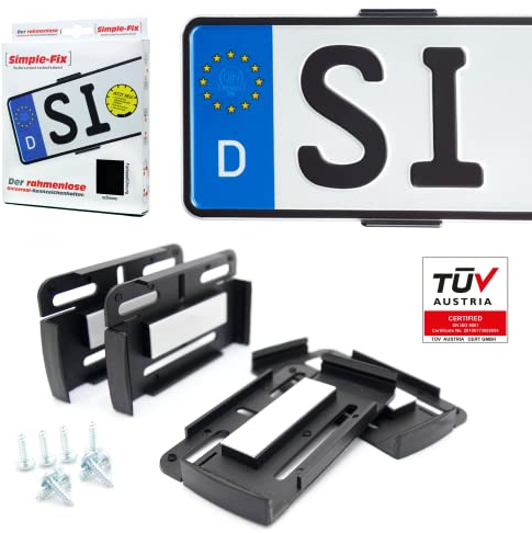 ChipPower 2er-Set Kennzeichenhalter Nummernschildhalter Kennzeichenträger Simple Fix Rahmenlos für KFZ Auto Satz 2 Stück leicht zu montieren, Schwarz