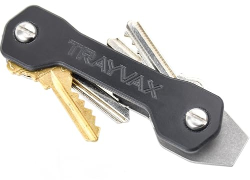 Trayvax Keydex Key Holder, Metal Keychain Organizer with Pocket Clip and Attachment Point, Holds 12 Keys, Black