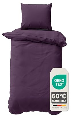 Devior Bettwäsche Set Mikrofaser 155x220 cm, Aubergine – 2-teilige Uni Bettwäsche mit Kissenbezug 80x80 cm, Reißverschluss, Bettbezug, Oeko-Tex Zertifiziert, Allergiker geeignet, Atmungsaktiv