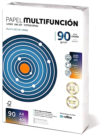 Foglio A4 90 g 400 fogli, carta multiuso per stampante, fogli per stampanti laser e ad iniezione, fotocopiatrice, fax, per uso ufficio, materiale scolastico, confezione fogli. M-Office (400 fogli, 90