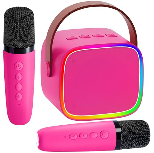 BONAOK Mikrofon Karaoke Maschine 2 Mikrofon, Bluetooth Karaokemaschinen für Kinder Erwachsene, Tragbarer Karaoke-Player Mikrofon zum Aufladen, Kinder Elektronisches Spielzeug (Rosenrot)