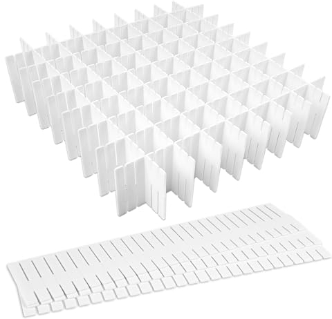 HOTUT Schubladenteiler,16 Stück Verstellbare Schubladen Organisers,Schubladeneinsatz, Schubladentrenner, Schubladeneinteiler Weiß Trennwände für Unterwäsche, Socken, Kosmetik, Büro, Küchenspeicher