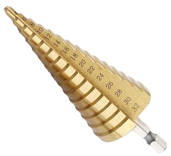 Shallho 1/4 Hexagon Schaft 4-32mm Titan beschichtete Spiral Rillte Schritt Bohrer HSS Schritt Bohrer Für Kunststoff Holz Metall Multi-Loch Kegelbohrer