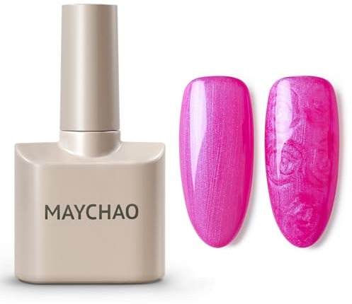 MAYCHAO 15ML Pearl Gel Nail Polish Hot Pink Pearlescent Shell Shimmer Mermaid Gel Polish Swirl Thread Effect Soak Off UV LED Lamp Curing for Nail Art Manicure Salon DIY at Home, 0.5 OZ