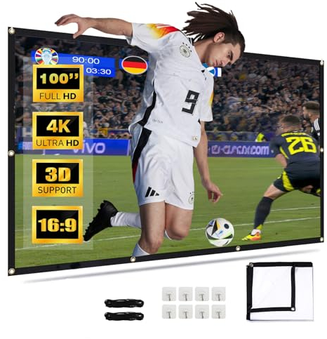 Écran de Projecteur 100 Pouces, Venircool Ultra 4K 16:9 FHD écran de Projection Pliable Double Face, écran de Projecteur pour Jeux et Home Cinéma
