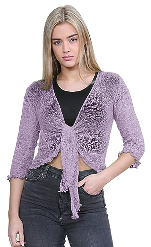 Hamishkane® Krawattenknoten Vorne Bolero Damen 3/4 äRmel Doppelter Feinstrick Kurze Strickjacke Damen Sommer Leichtes Bolero Für Abendkleider