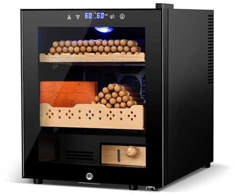 Electric Humidor for Cigars, 50L 300 Counts Large Capacity, Thermostatic Electric Cigar Cooler Cabinet with Spanish Cedar Wood Shelves, Digital LED Screen, Smart Humidity & Temp Control, Gifts for Men