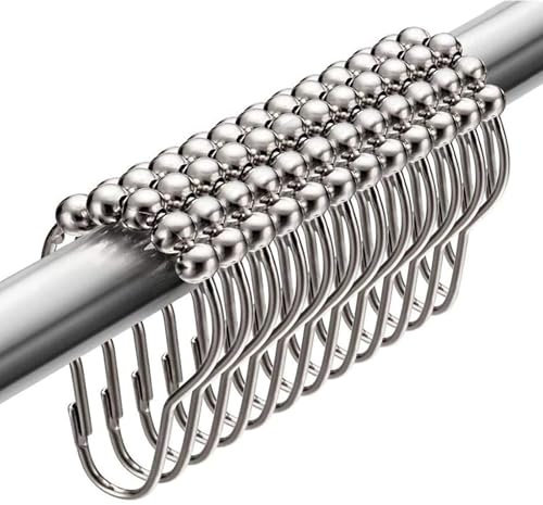 20 Pezzi Anelli Gancio Tenda Doccia, Gancio per Anelli Tenda in Acciaio Inox con Sistema di Scorrimento a Sfera Antiruggine Ganci Singoli per Tenda, Finestra Della, Camera, Argento