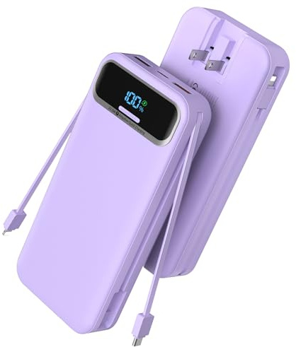 Nusyddy Portable Charger with Built in Cables and Wall Plug, Portable Charger 20000mAh 22.5W, Fast Charging Power Bank USB C,LED Display Battery Pack Compatible with All iPhone Series,Android etc