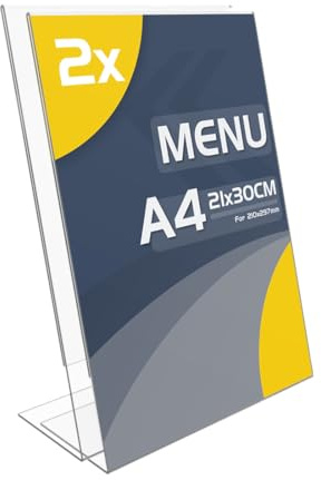 TAPKUA ​Tischaufsteller A4, 2er Pack Transparenter Acryl Schilderhalter L-Form Aufsteller für Büro, Restaurant, Geschäft, Hotel, Theke (2 Stück - A4)