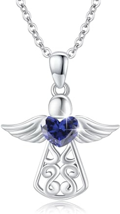 OHAYOO Skyddsängelkedja för kvinnor 925 sterlingsilver födelsesten ängel hänge kedja skyddsängel födelsesten halsband ängel smycken gåvor för kvinnor flickor mamma, Einheitsgröße, Sterlingsilver