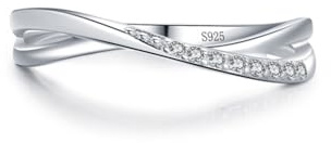 Alliance Mariage avec Gravure Bague Cristal Argent Sterling 925 1.6mm Lignes Croisées Taille pour Dames Mode