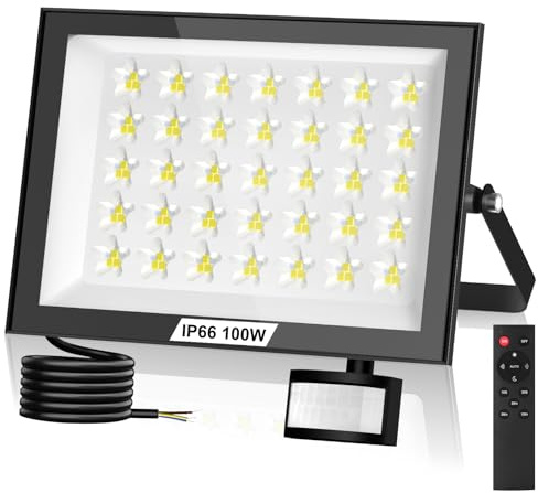 Lightasea 100W Security Lights Outdoor Motion Sensor,10000LM PIR Security Light with Remote Control,6500K LED Floodlights, IP66 Waterproof Motion Sensor Flood Light,for Garage Garden Hallway Backyard