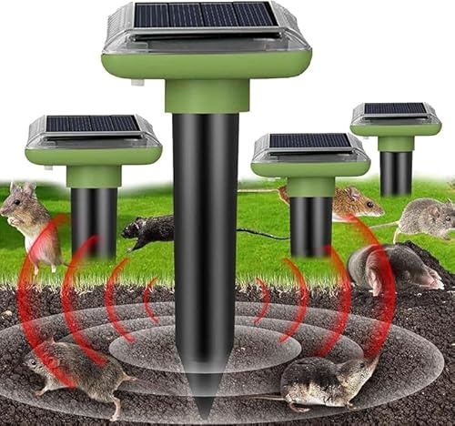 Solar Mole Repellent Ultrasonic 4 Pack Outdoor Powered Sonic Deterrent - Mole Stopper Scare Vole for Lawn Garden & Yard Home - Outdoor Garden Lawn Yard Get Rid of Moles Voles Gophers Rats Rodents