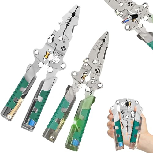 Electrical Pliers, Folding Stylus Screwdriver Wire Stripper, Multitool Wire Stripper Cutter, Insulated Multitool with Voltage Tester for Electricians,Crimper Tool with Ergonomic Non-Slip Grip (A+B)