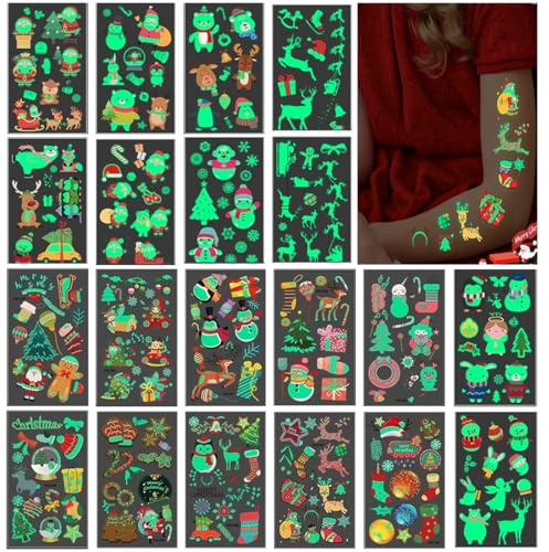 GXGM Regalitos para el calendario de Adviento infantil, 20 estilos de tatuajes luminosos navideños para niños, accesorio para calendario de Adviento DIY, regalos de Navidad y fin de curso.(B)