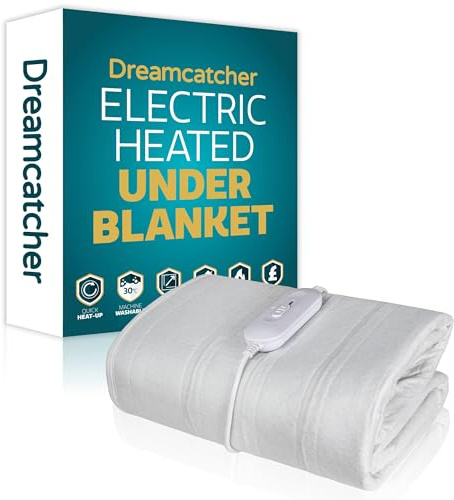 Dreamcatcher Double Electric Blanket, 3 Heat Settings, Corner Straps | 135 x 120cm polyester heated underblanket with 3 heat settings, 4 elastic corner straps, detachable controller and 2m cable.
