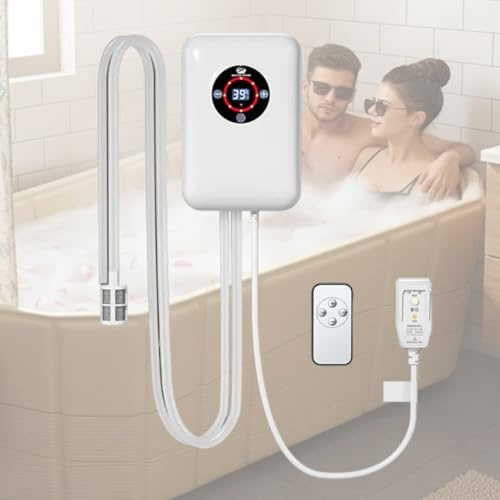 VCYEX Hot Tub Heater, 30-43°C Constant Temperature Control, for Folding Bathtub, Inflatable Bath, Paddling Pool HeaterWhite,8.6 * 5.8 * 2.9 Inch