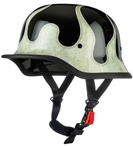 Caschi Moto Retrò Stile Tedesco A Mezza Calotta Approvato DOTECE Mezzo Casco Con Fibbia A Sgancio Rapido Regolabile Aperto Casco Per Uomini E Donne Adulti Caschi Scodella E,M:57-58CM