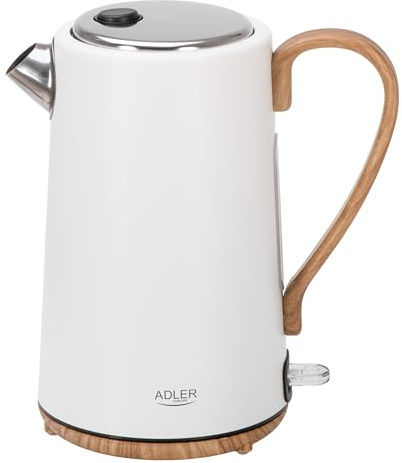 Adler Wasserkocher weiß 1,7 Liter | Sicher & Schnell | STRIX Überhitzungsschutz, Kalkfilter & 2200W Leistung | Design Teekocher aus Edelstahl für Küche & Büro | Ideal für Familien, Senioren & Single