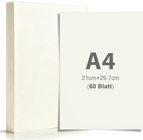 60 Blatt Naturweiß Tonpapier A4 250g/m² – Bastelkarton & Fotokarton, Dickes Papier für Basteln, Kartenherstellung, Einladungen, Scrapbook & DIY Projekte (Elfenbein)