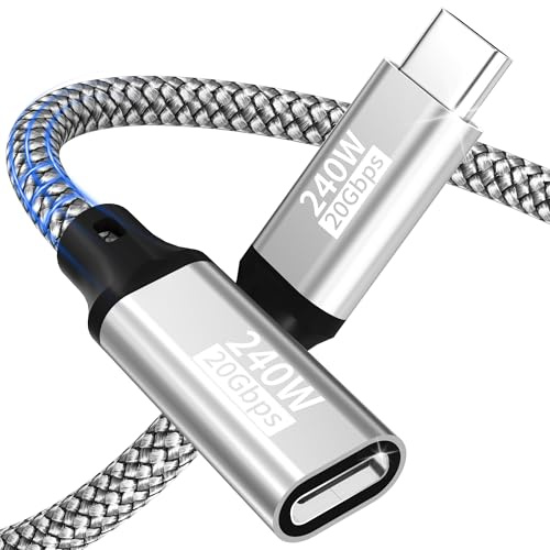 USB C Verlängerung kabel 0.5M,240W/20Gbps/5K@60Hz USB C 3.2 Extender,4K@144Hz TypC Video Verlängerungs kabel Stecker zu Buchse Kompatibel mit iPhone 16/15/MacBook Pro/iPad Pro/XPS 15/Galaxy S24/Laptop