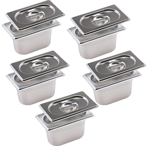 5 Piezas Recipientes Gastro Con Tapa, Recipientes De Acero Inoxidable, Recipientes Para Alimentos Acero Inoxidable, Gastronorm Con Tapa, 17,5 X 11 X 10 CM