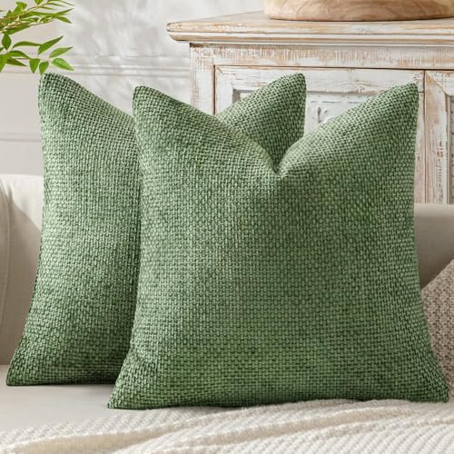 MIULEE Chenille Kissenbezug 45x45 2er Set Dekokissen Matcha Grün | Kissenbezüge Sofakissen Weiche Kissenhüllen mit Elegantem Design CouchKissen Zierkissen für Bett, Sofa und Wohnzimmer