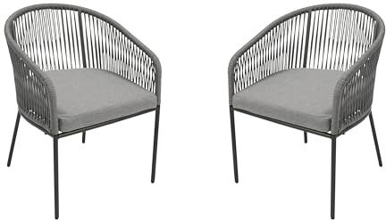 DEGAMO Gartenstuhl Ancona, Metall anthrazit anthrazit + Rope grau, mit Kissen grau, modern, Outdoor, 2 STCK.