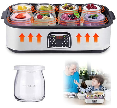 Yoghurt Maker Machine 2000ml - Electric Yogurt Maker with 8 Glass Jars, Adjustable Temperature & 48h Timer | for Dairy & Non-Dairy Probiotic Yogurt Making