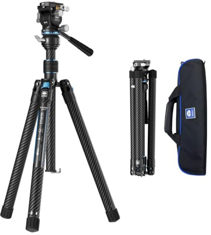 SIRUI Traveler Air-T Carbon-Reisestativ mit AM-KV10 Fluidkopf | Carbon-Stativ, 5kg, 155cm, ±90° Neigung, 360° Schwenk, umkehrbare Säule, für Reise Fotografie