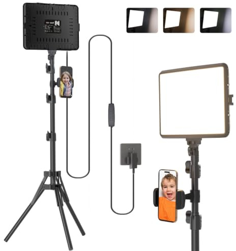 Photography Lighting Kit, Niceveedi 25 * 20CM LED Studio Video Light, 15W Dimmable Camera Light for Video Recording&Stream Selfie&Indoor Portrait, Light with 160cm Tripod/Type C Adapter(1-Pack)