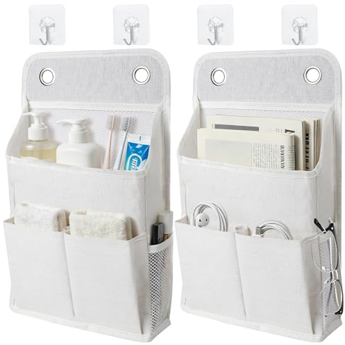 FAMCUCHE Hängeorganizer 2 Stück, mit 4 Haken, 36 x 22 x 10 cm, Faltbarer | Hohe Kapazität, aus Leinenstoff, Hängeaufbewahrung, für Zuhause, Büro, Schlafsaal, Bad