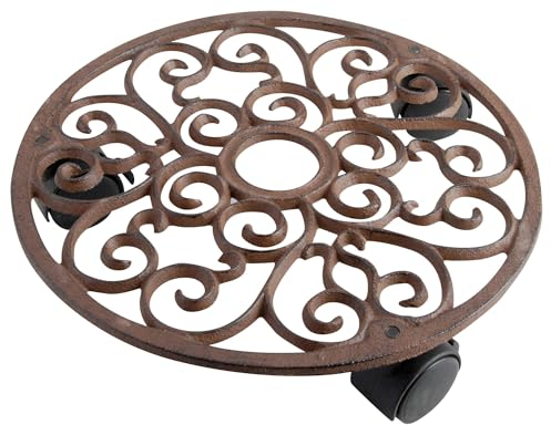 Esschert TG39 Fallen Fruits Round Plant Trolley - Brown