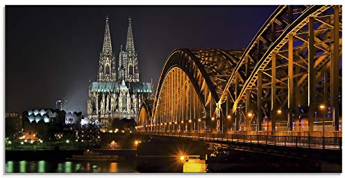 ARTland Wanddeko Glasbilder Wandbild Glas Bild einteilig 60x30 cm Querformat Köln Rheinbrücke Kölner Dom Gebäude Architektur Deutschland T5TT
