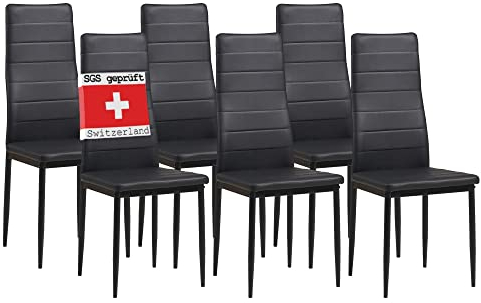 ALBATROS Esszimmerstühle 6er Set Milano, Schwarz - Edles Italienisches Design, Kunstleder-Bezug, bequemer Polsterstuhl - SGS geprüft - Moderner Küchenstuhl, Stuhl Esszimmer