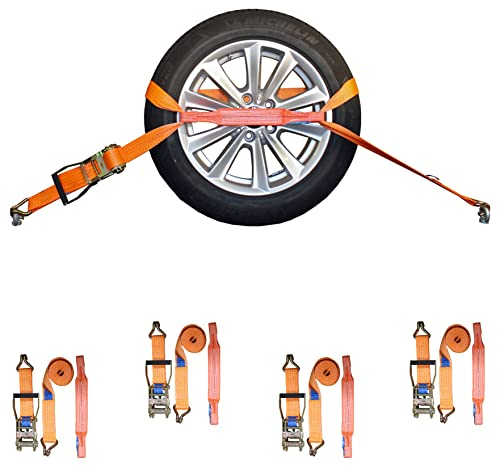SHZ - 4X Spanngurte Autotransport 50 mm - Zurrgurt - Reifengurt mit Spitzhaken - Autotransportgurt - Zurrkapazität LC 2000 daN (direkt)/ 4000 daN (28) - Made in Germany