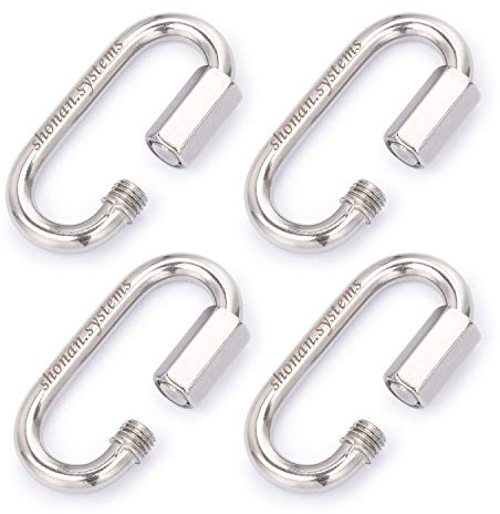 SHONAN 7,6 cm kedja i rostfritt stål – 4-pack 5/16 tum stora låsbara karbinhakar kraftig kedjekoppling, 150 lbs kapacitet