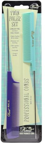 Krest Pintail Combs Weaving Foiling Fine Tooth Rattail Hair Cutting Comb Colors 2 Pc. (Vintage Purple & Green)