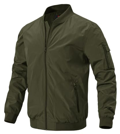 donhobo Herrjackor lätt vindjacka övergångsjacka bomberjacka vår höst flygarjacka stående krage baseball Blouson med fickor med dragkedja, Grön, L
