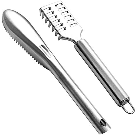 Averfeel Fish Scaler Remover Fish Scaler Brush Set, 2Pcs Stainless Steel Fish Scales-Cleaning Brush Scraper with Ergonomic Handle