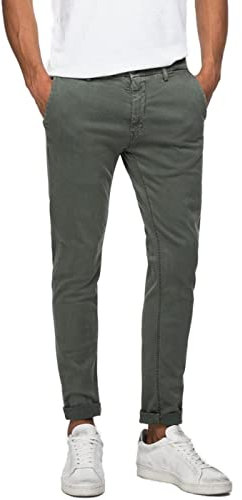 Replay Zeumar Slim-Fit Hyperflex Hyperchino Color X-Lite Jeans con elástico, Verde (Military Green 030), 36W / 34L para Hombre