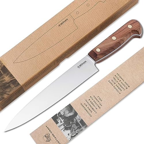 BÖKER SOLINGEN® Cottage-Craft -handgemachtes Fleischmesser mit Holzgriff - extra scharfes Schinkenmesser mit Holzgriff - in edler Geschenkbox, 32.8, Braun