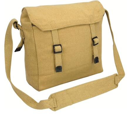 Outdoor World Canvas Haversack Bag – Vintage Military-Style Cotton Canvas Satchel – Compact Work, School, Student, Lunch & Outdoor Shoulder Messenger Crossbody Bag with Adjustable Strap (Beige)