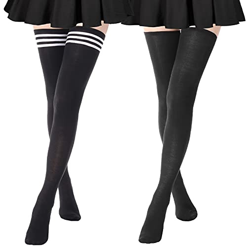 DRESHOW 2 Paar Damen Overknee Strümpfe Extra Lange Überknee Socken | Überknie Lange Kniestrümpfe, Elastizität, Retro Schüler Überknie Strick Socken, Karneval Outfit, Mottoparty