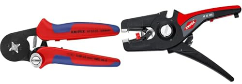 Knipex Selbsteinstellende Crimpzange für Aderendhülsen mit Seiteneinführung brüniert, mit Mehrkomponenten-Hüllen 180 mm 97 53 04 & PreciStrip16 Automatische Abisolierzange 195 mm