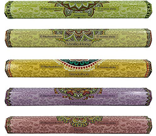 Räucherstäbchen Geschenkbox · 75 STK.Räucherstäbchen 25cm im Set mit 5 Duftrichtungen · esoterische Geschenke · spirituelle Geschenke · Räuchern Zubehör · Räuchern (Set 1)