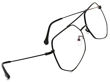 Voolga Blaulichtfilter Brille mit Großer Rahmen, Übergroß Polygon Brille Ohne Stärke Damen und Herren, Style mit Markantem Fake Brille für Anti Blaulicht von Computer