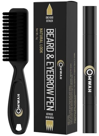 OMWAH Pencil Filler for Beard, Eyebrow and Mustache - Water Proof Pen with Beard Brush, Long Lasting Natural Finish for Men (Black)